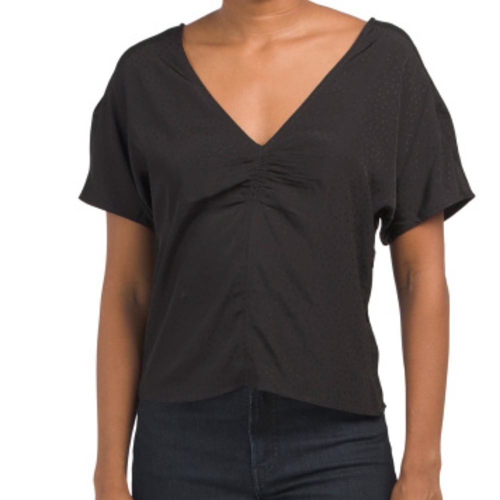 NWT Sz 0 Madewell Black Floral Embroidered V-neck 100% Viscose Blouse